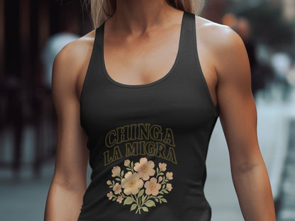 Chinga La Migra Floral Design Graphic Tank Top Product