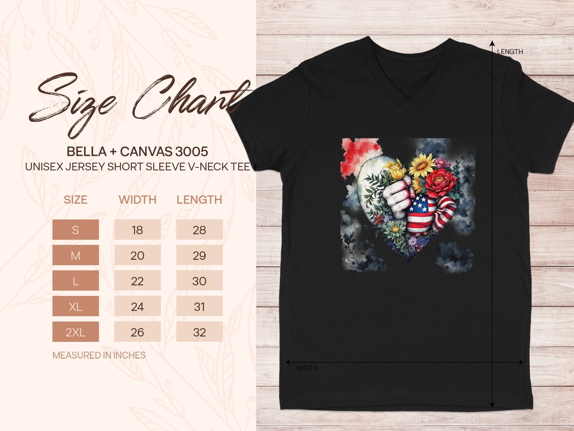 Hands Heart Flowers Design V-Neck Tee Shirt product type