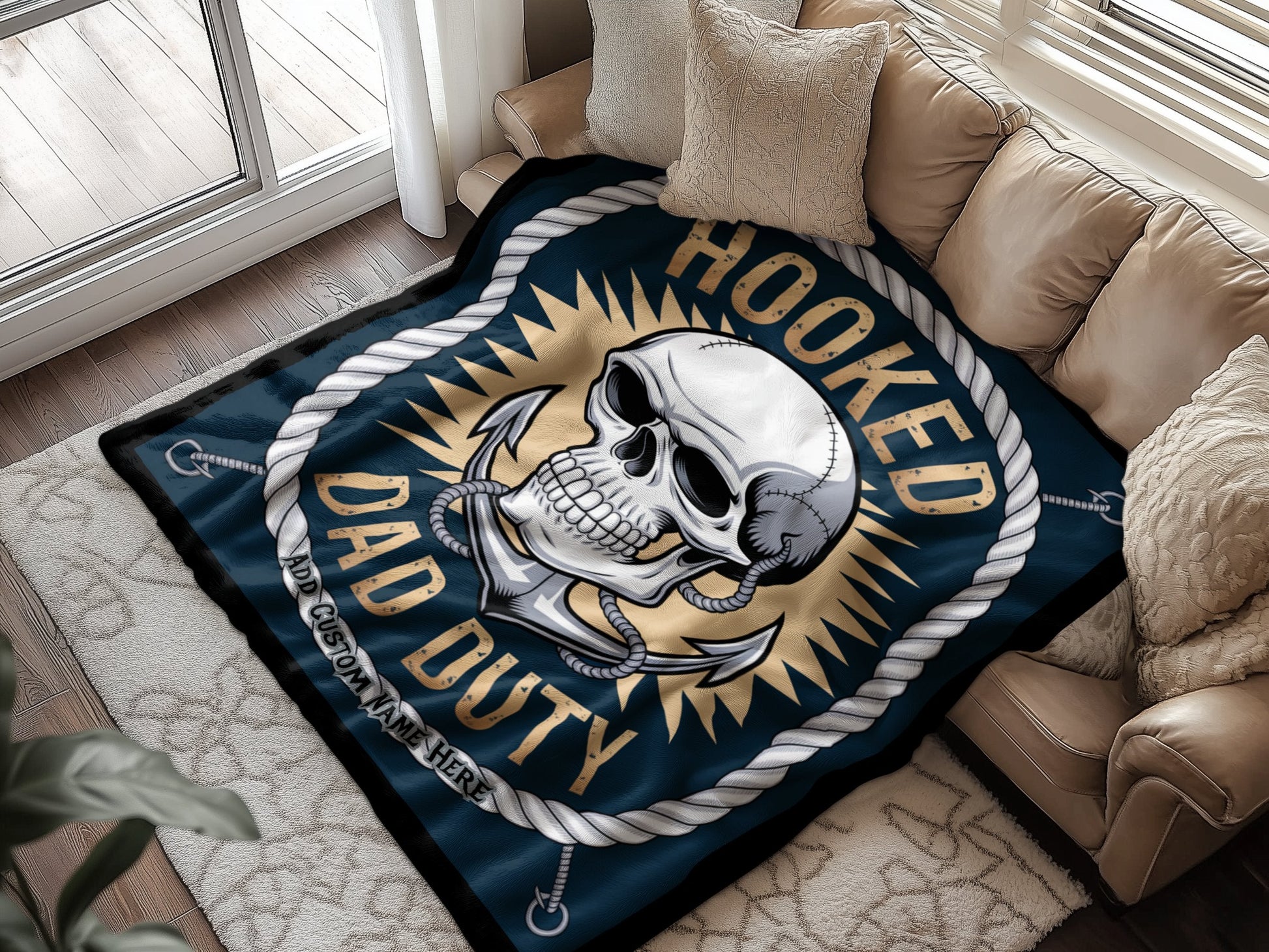 Hooked Dad Duty Skull Anchor Design Blanket product