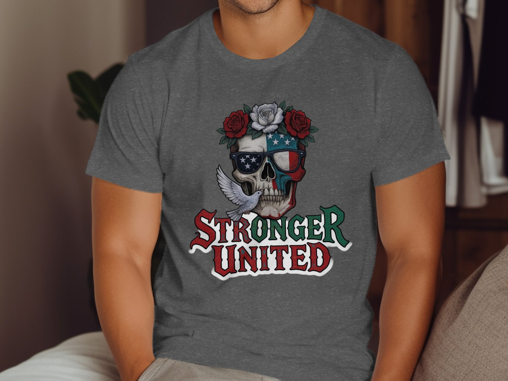 Stronger United Skull with Roses Graphic T-Shirt product type
