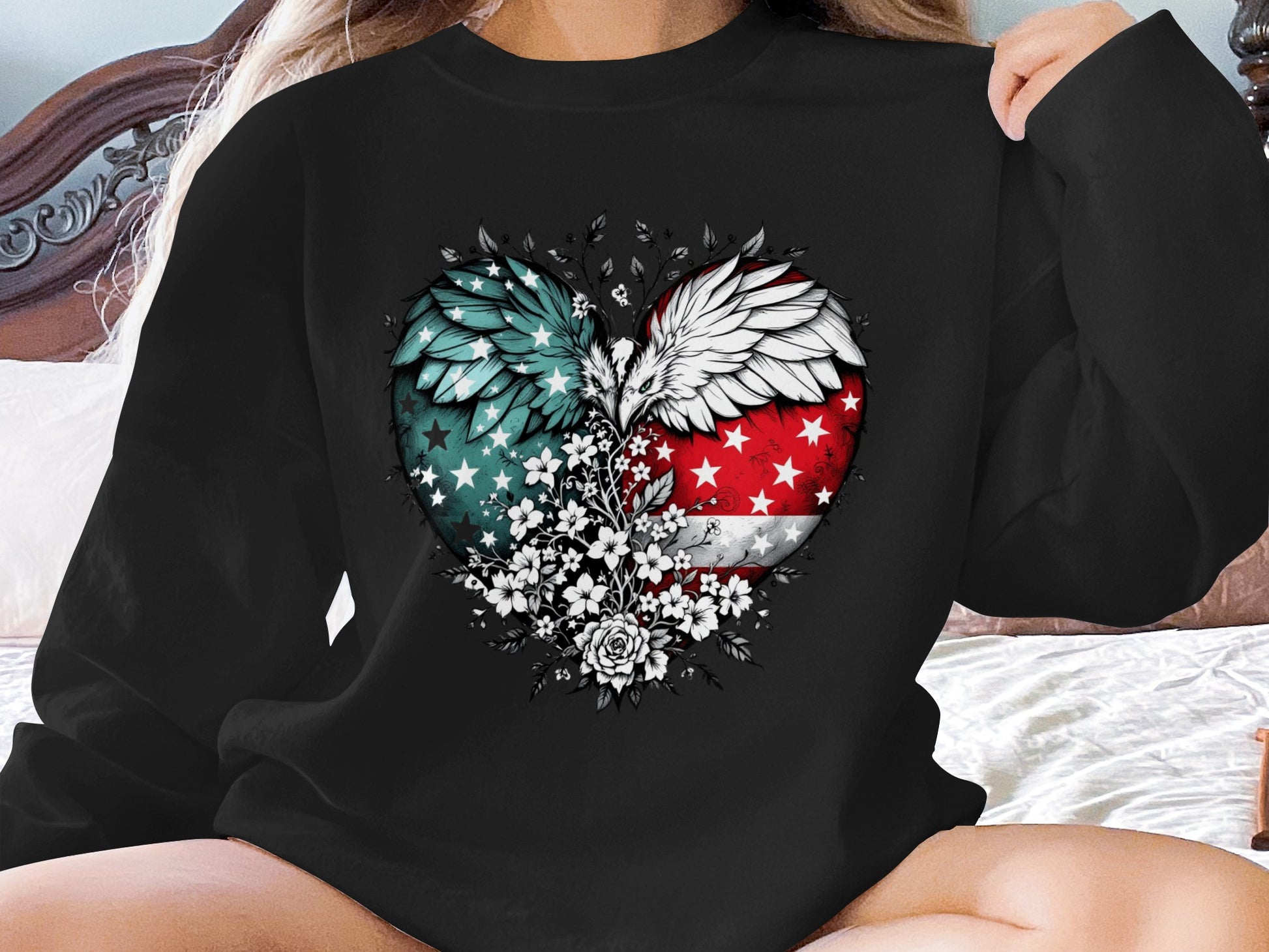 American Flag Winged Heart Black Sweatshirt product type
