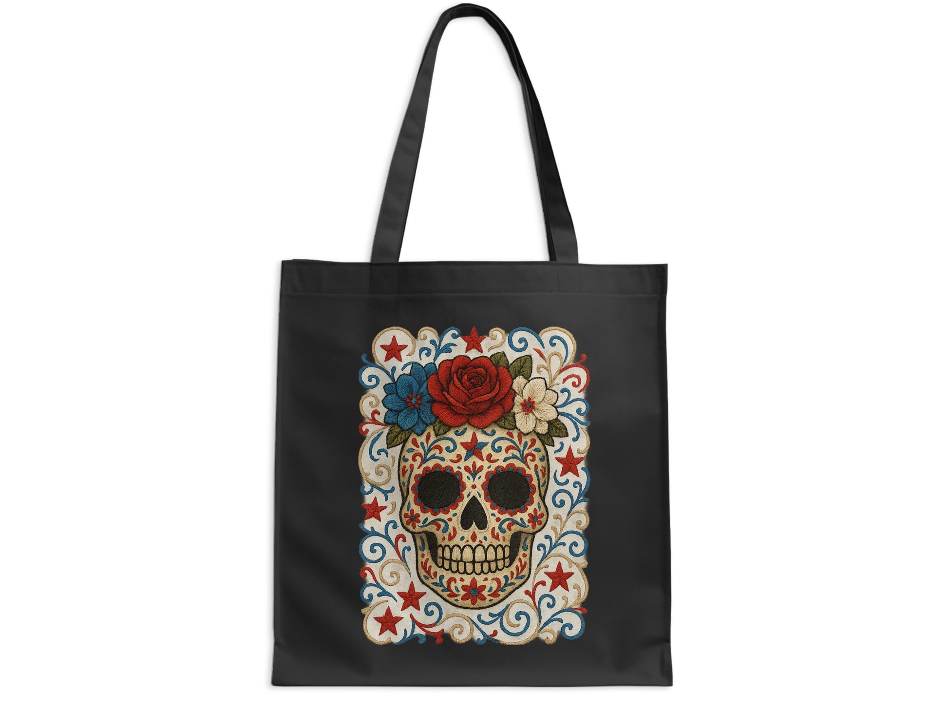 Colorful Floral Sugar Skull Artwork Tote Bag product type