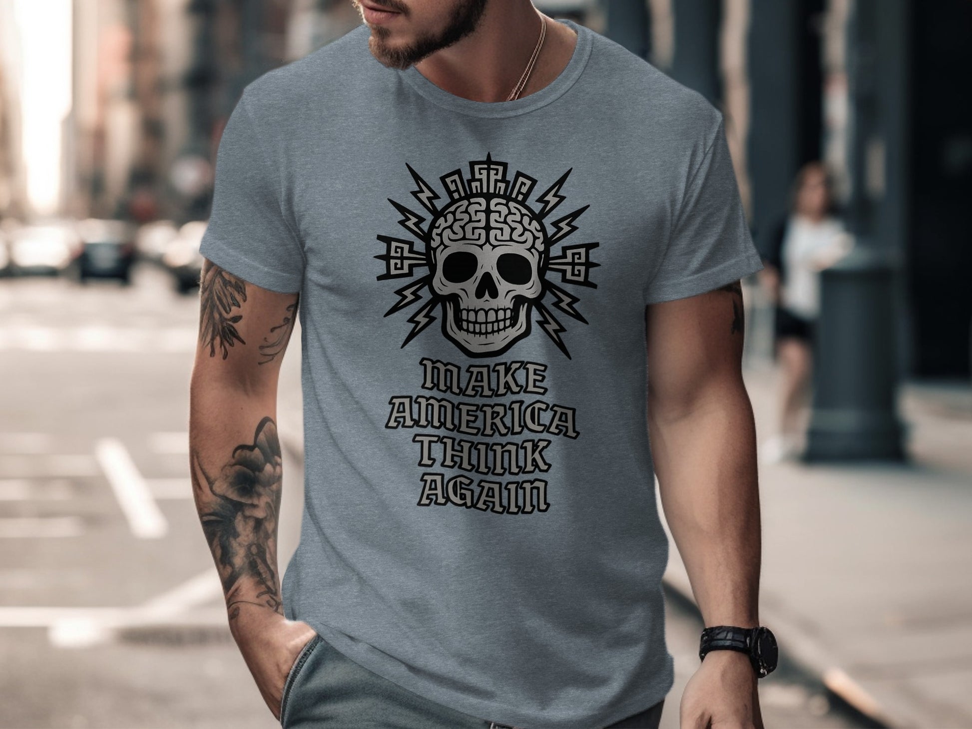 Make America Think Again Skull Design T-Shirt