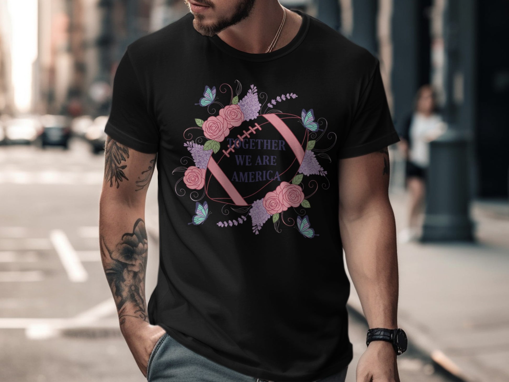 Together We Are America Floral Football T-shirt