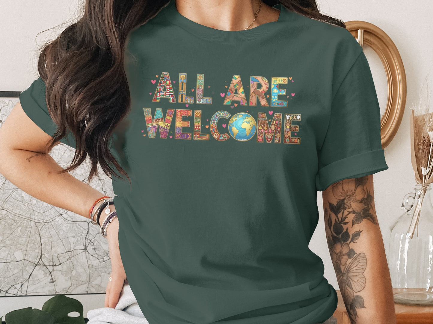 All Are Welcome Colorful Graphic T-Shirt