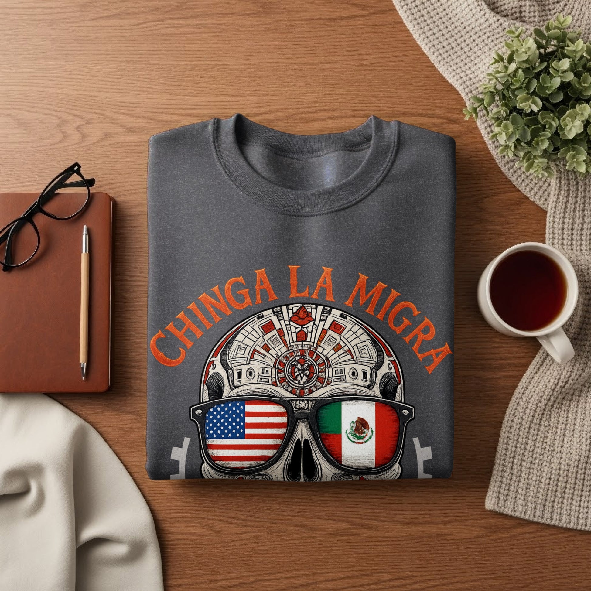 Chinga La Migra Skull Design Graphic T-Shirt