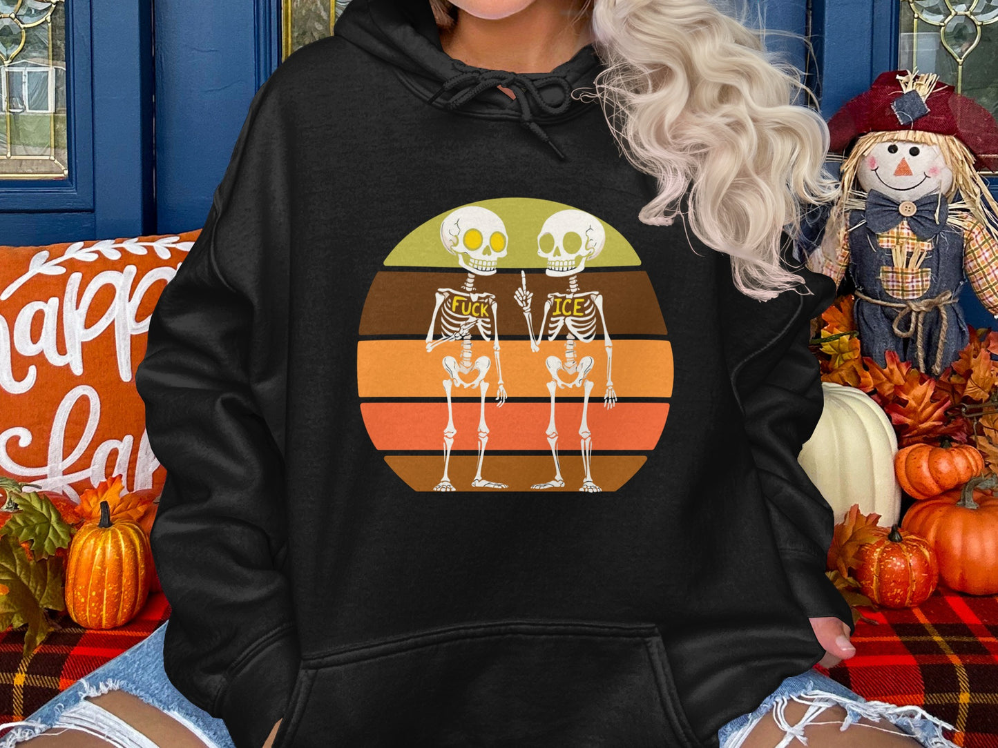 Retro Skeleton Middle Finger Halloween Hoodie product