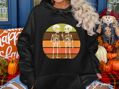 Retro Skeleton Middle Finger Halloween Hoodie product