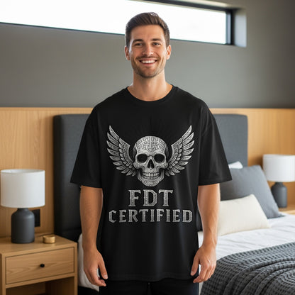 FDT Certified Winged Skull Motif Graphic Tee