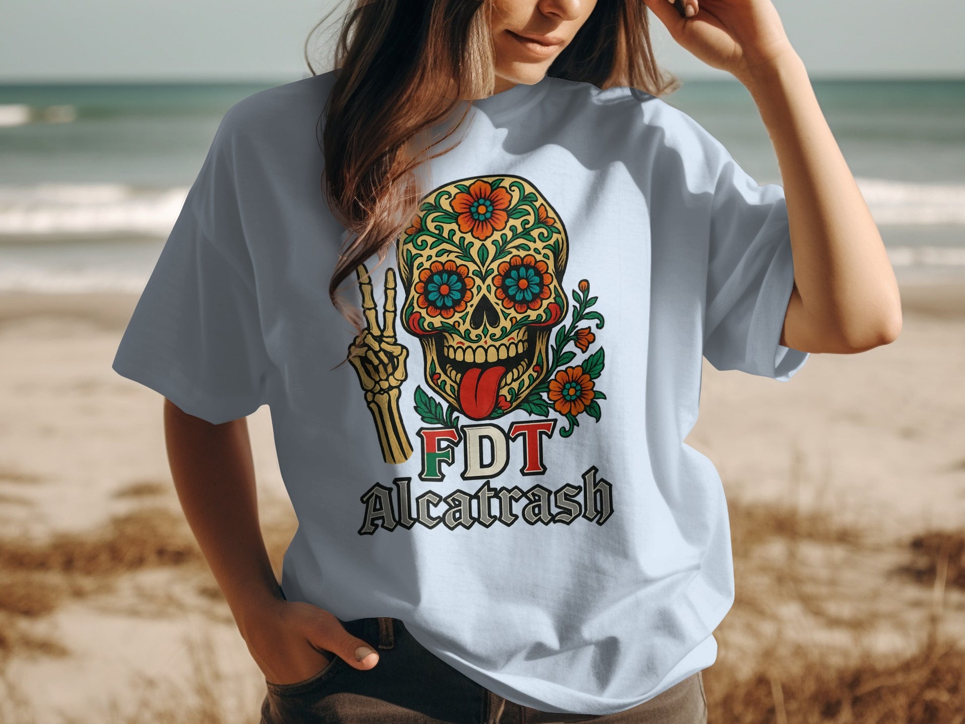 Colorful Skull and Floral Design FDT Alcatrash T-shirt product