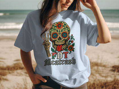 Colorful Skull and Floral Design FDT Alcatrash T-shirt product