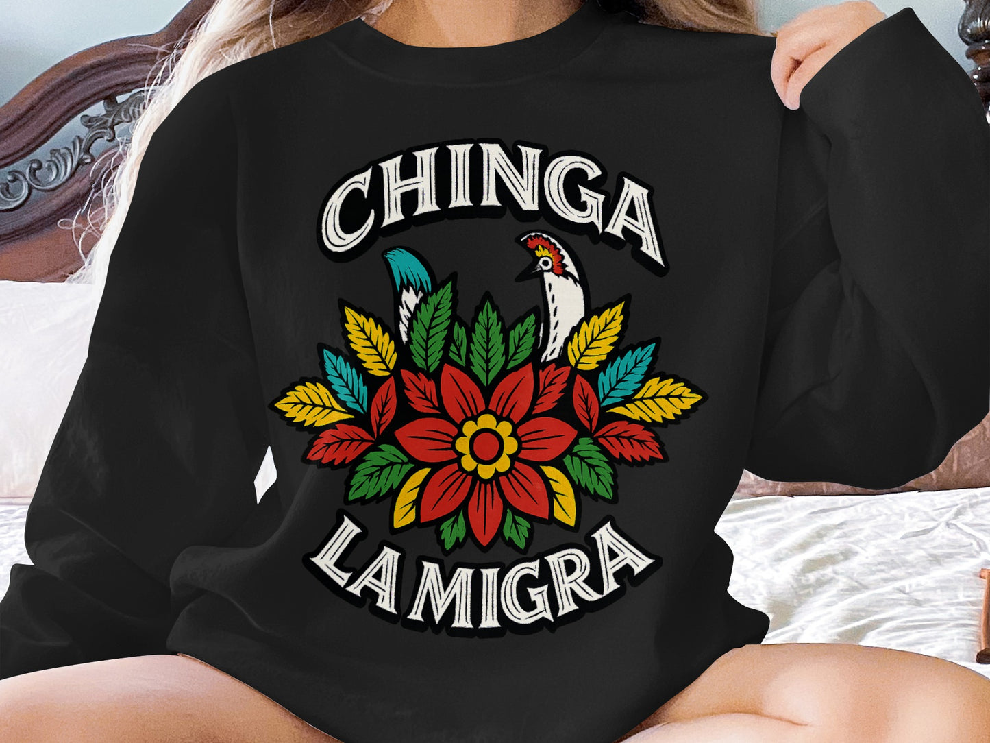 Vibrant Floral Design Chinga La Migra Sweater product