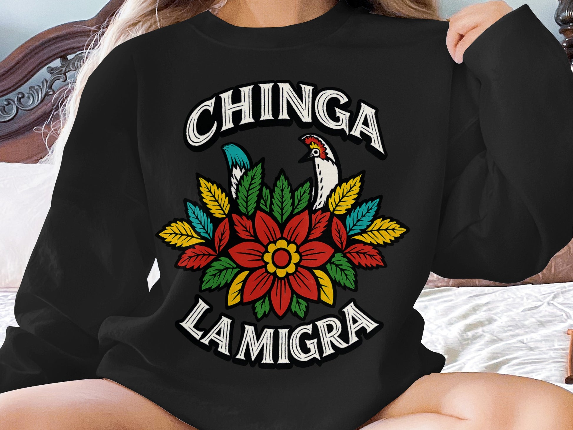 Vibrant Floral Design Chinga La Migra Sweater product