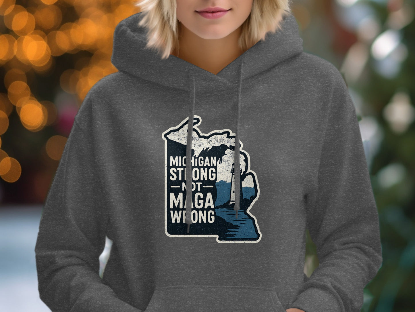 Michigan Strong Not Maga Wrong Gray Hoodie product