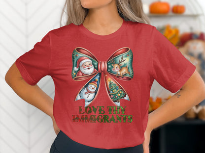 Cute Christmas Bow Graphic on Red T-Shirt