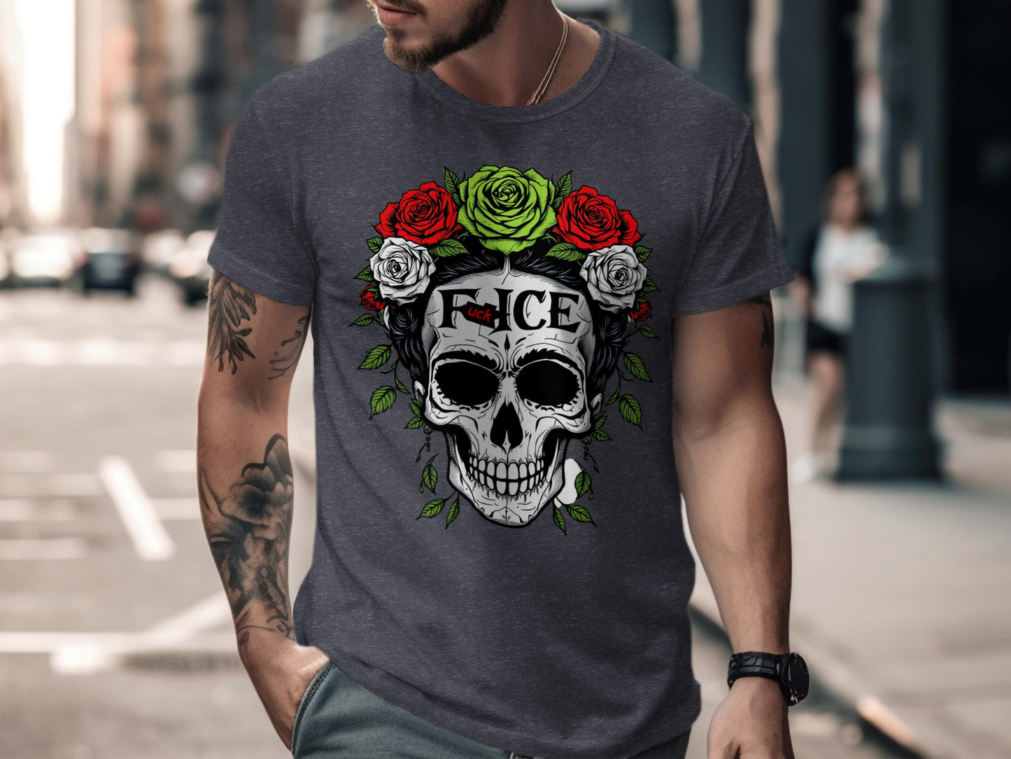 Skull and Roses Dice Skull Graphic T-Shirt product