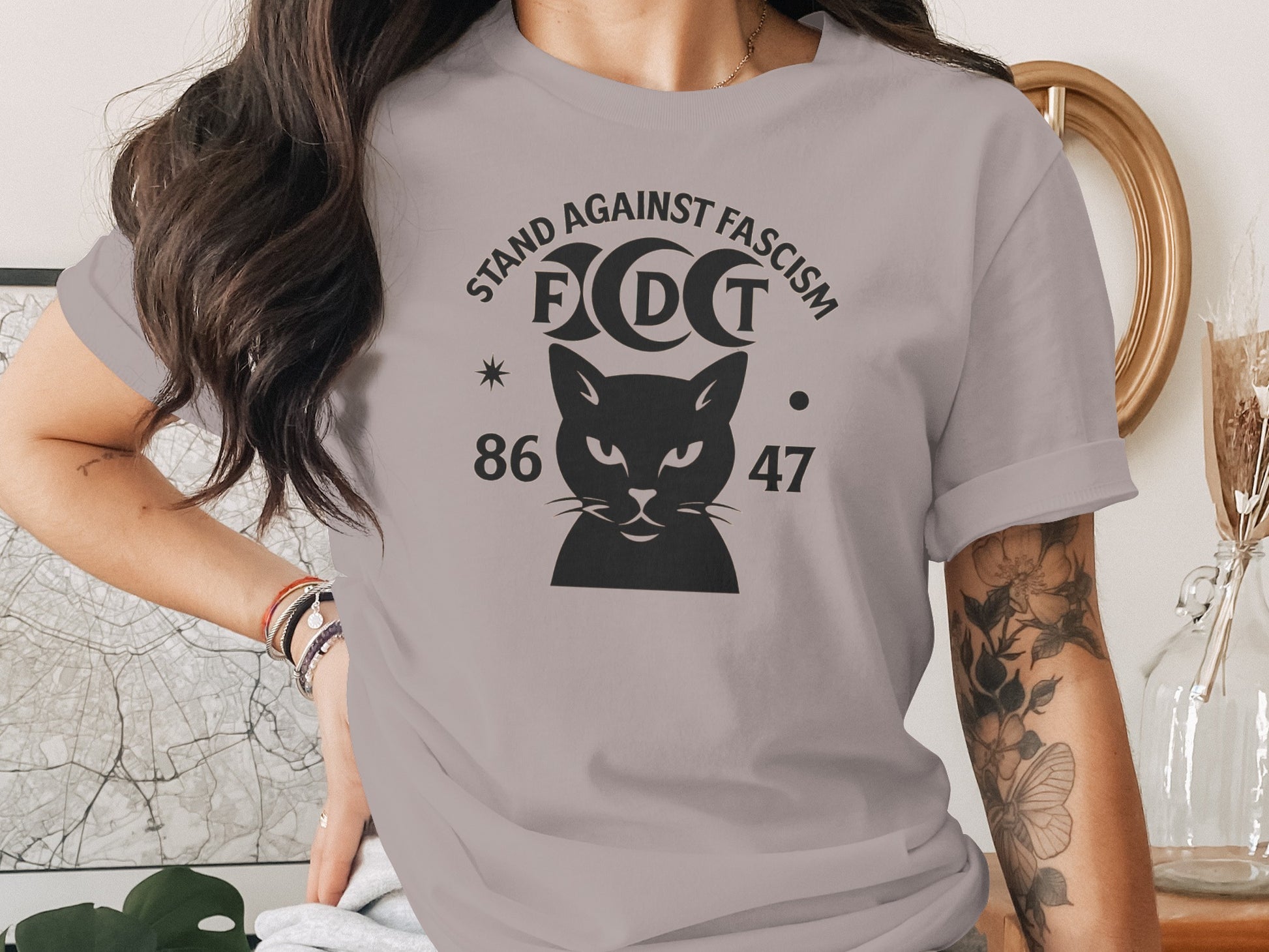 Stand Against Fascism Cat Graphic T-Shirt