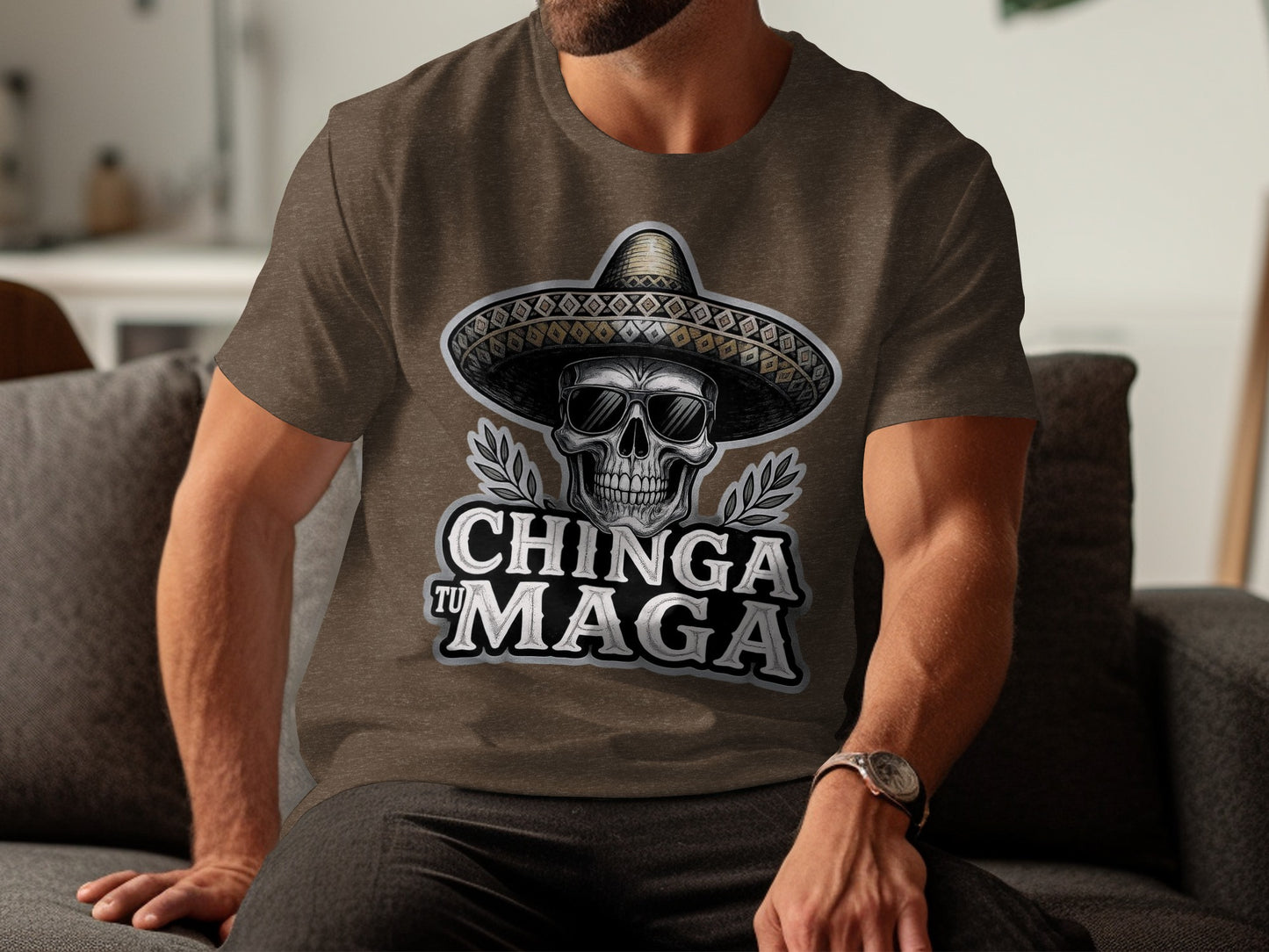 Chinga Tu Maga Skull Sombrero Graphic T-shirt product