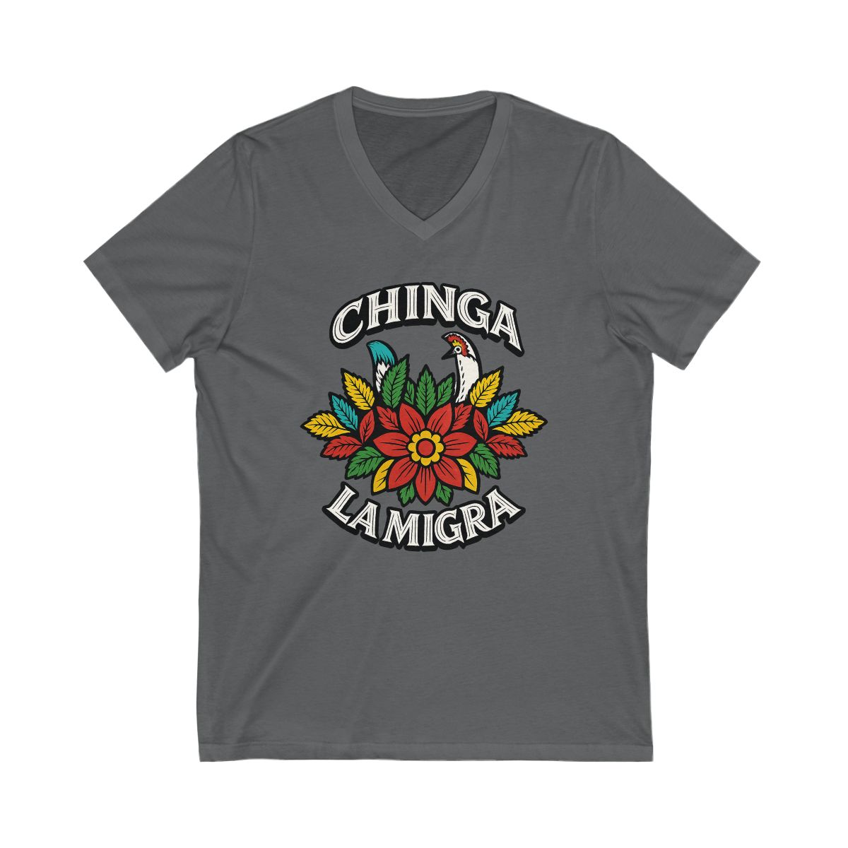 Chinga La Migra Floral Graphic V-Neck T-Shirt product type