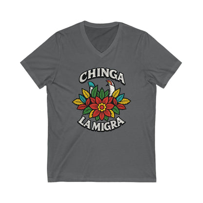 Chinga La Migra Floral Graphic V-Neck T-Shirt product type