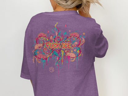 Colorful Graphic Purple Anti-ICE Message Shirt