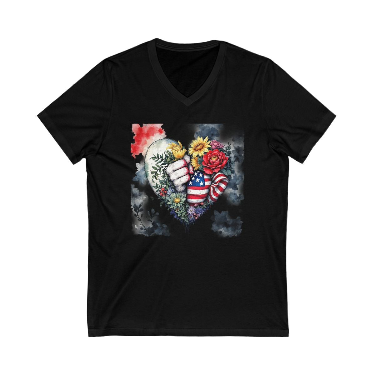 Patriotic Heart and Flowers Graphic V-Neck T-Shirt product