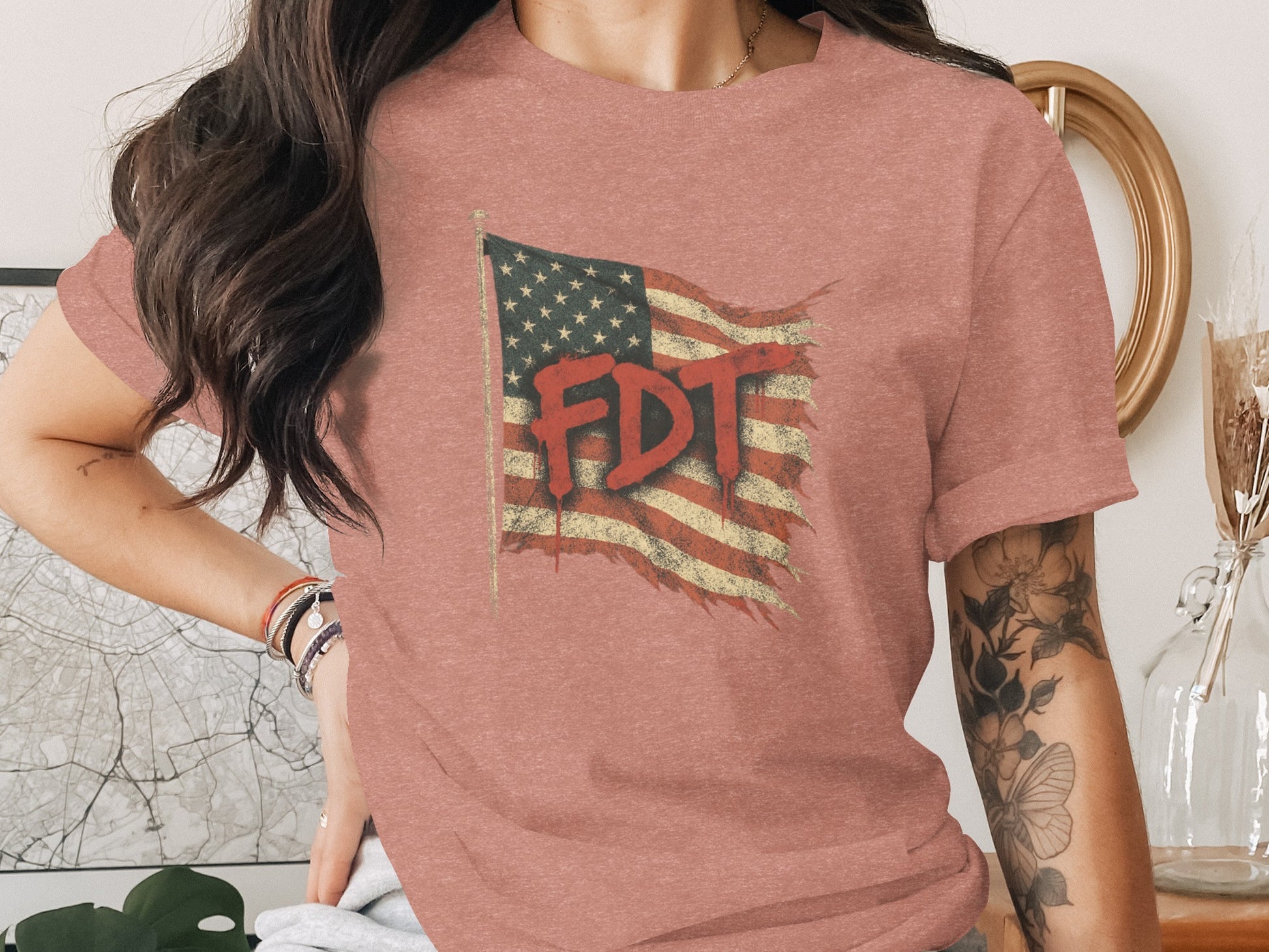 Distressed American Flag FDT Print Fashion T-shirt product