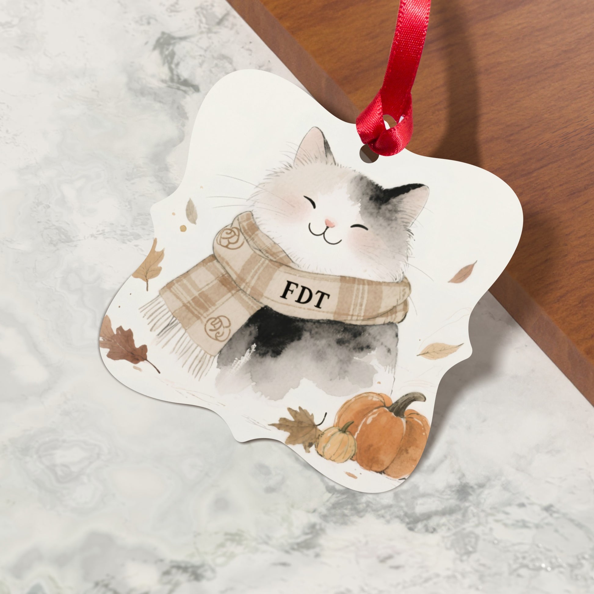 Personalized Cute Cat with Scarf Ornament for Holidays