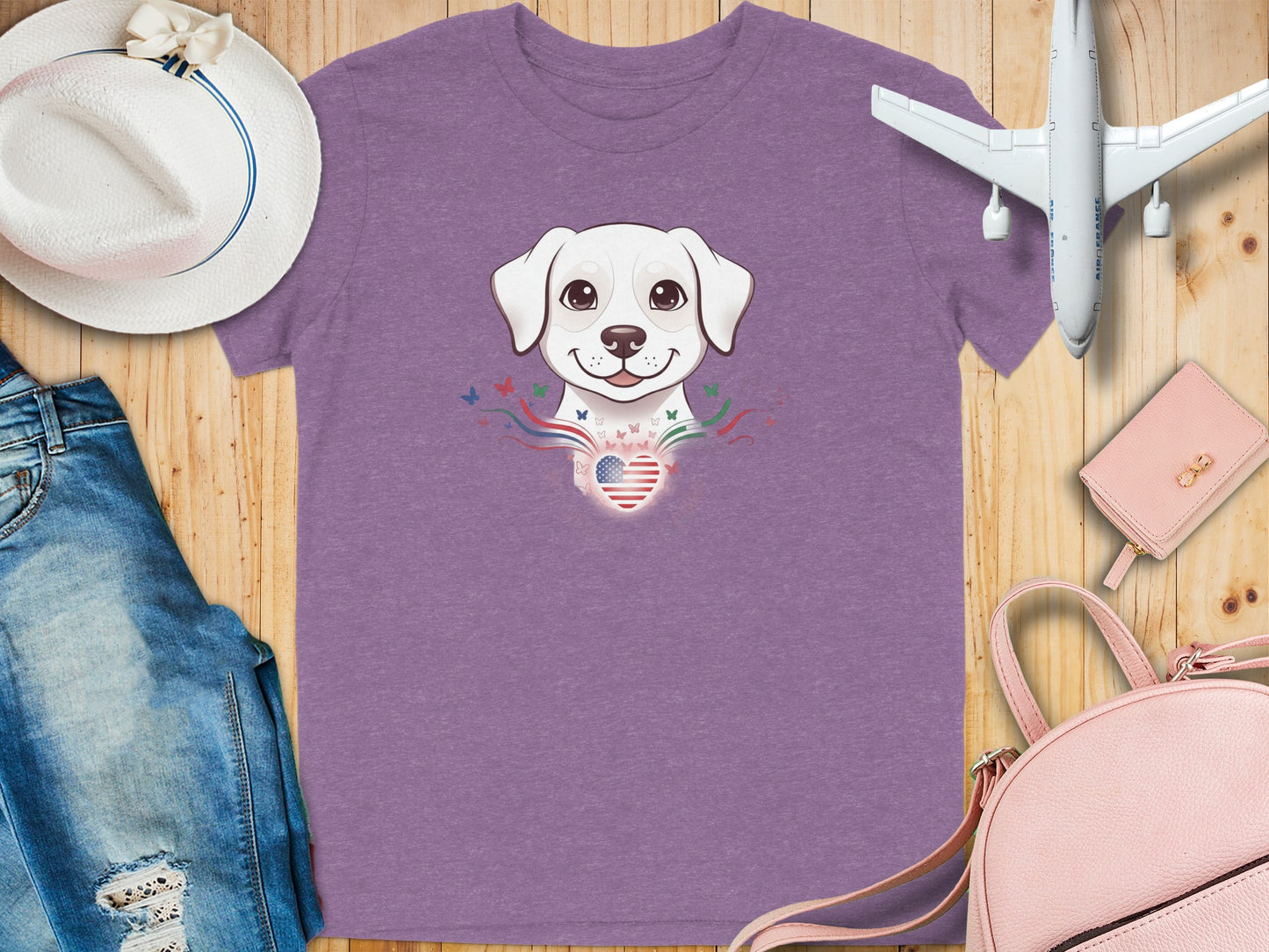 Cute Dog Face with Heart and Butterflies Shirt