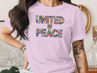 United In Peace Colorful Hand Printed T-shirt