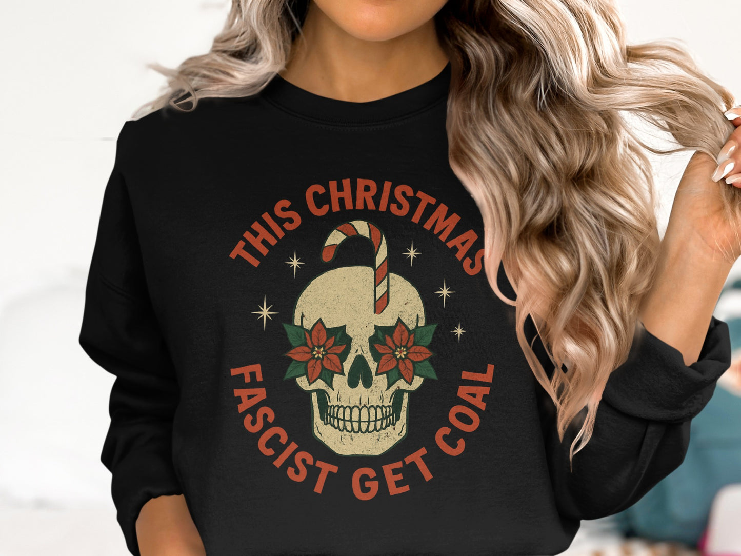 This Christmas Fascist Get Coal Skull Graphic Sweater