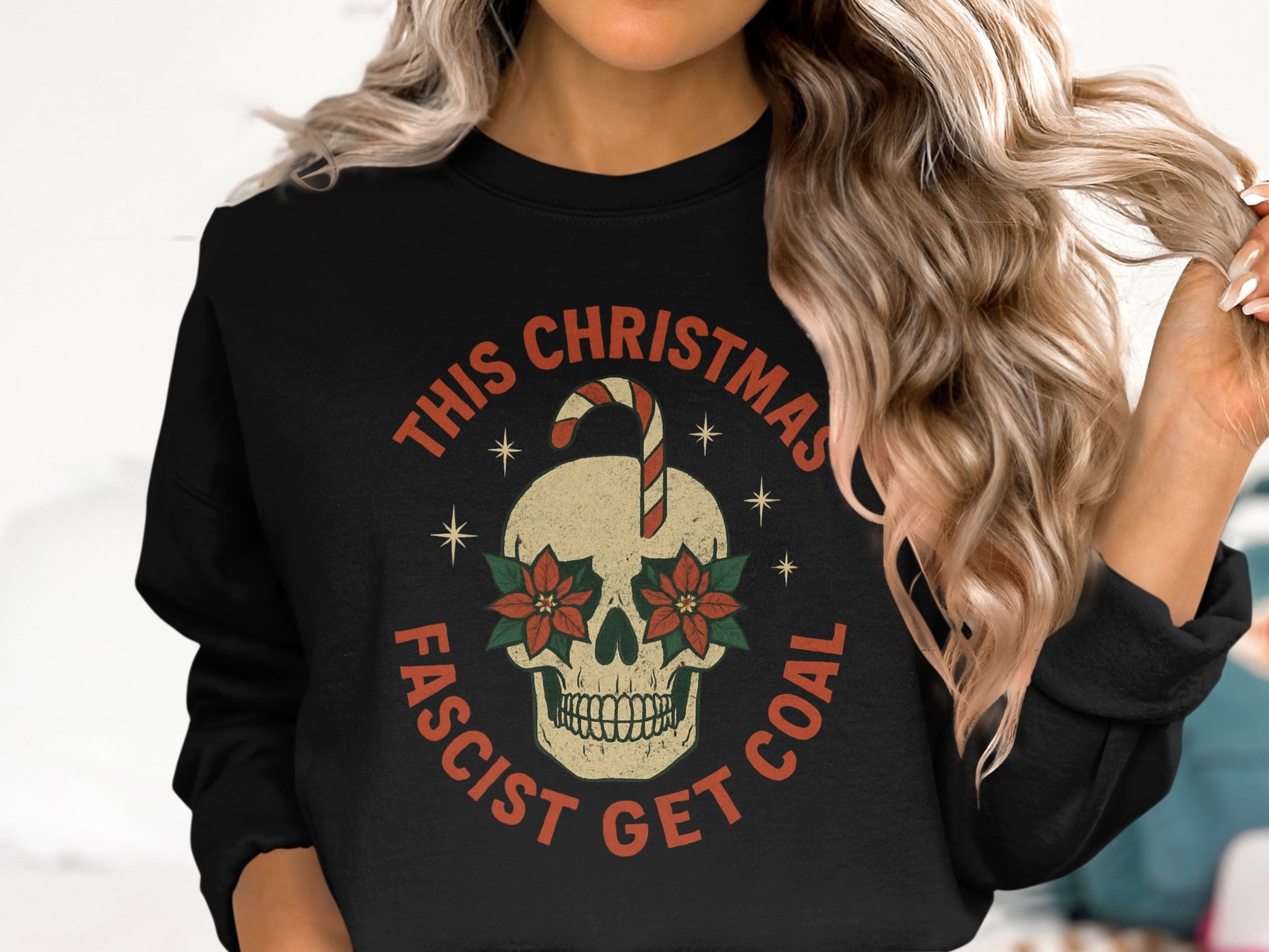 This Christmas Fascist Get Coal Skull Graphic Sweater