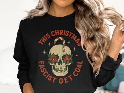 This Christmas Fascist Get Coal Skull Graphic Sweater