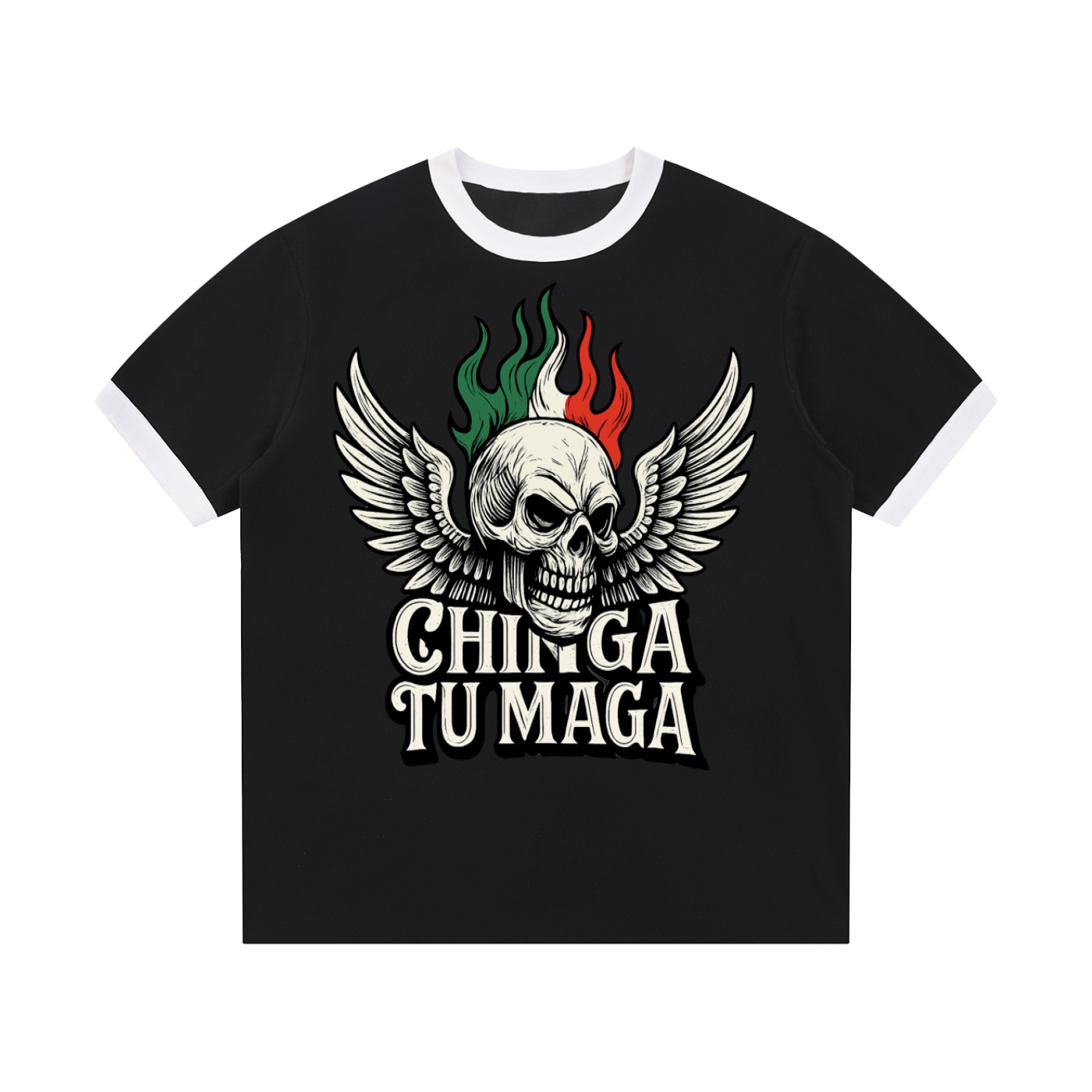 Chinga Tu Maga Contrast Edge Ribbed Crewneck T-Shirt