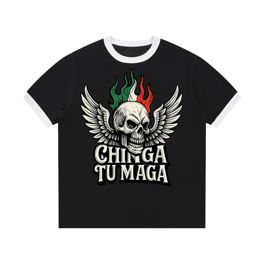 Chinga Tu Maga Contrast Edge Ribbed Crewneck T-Shirt