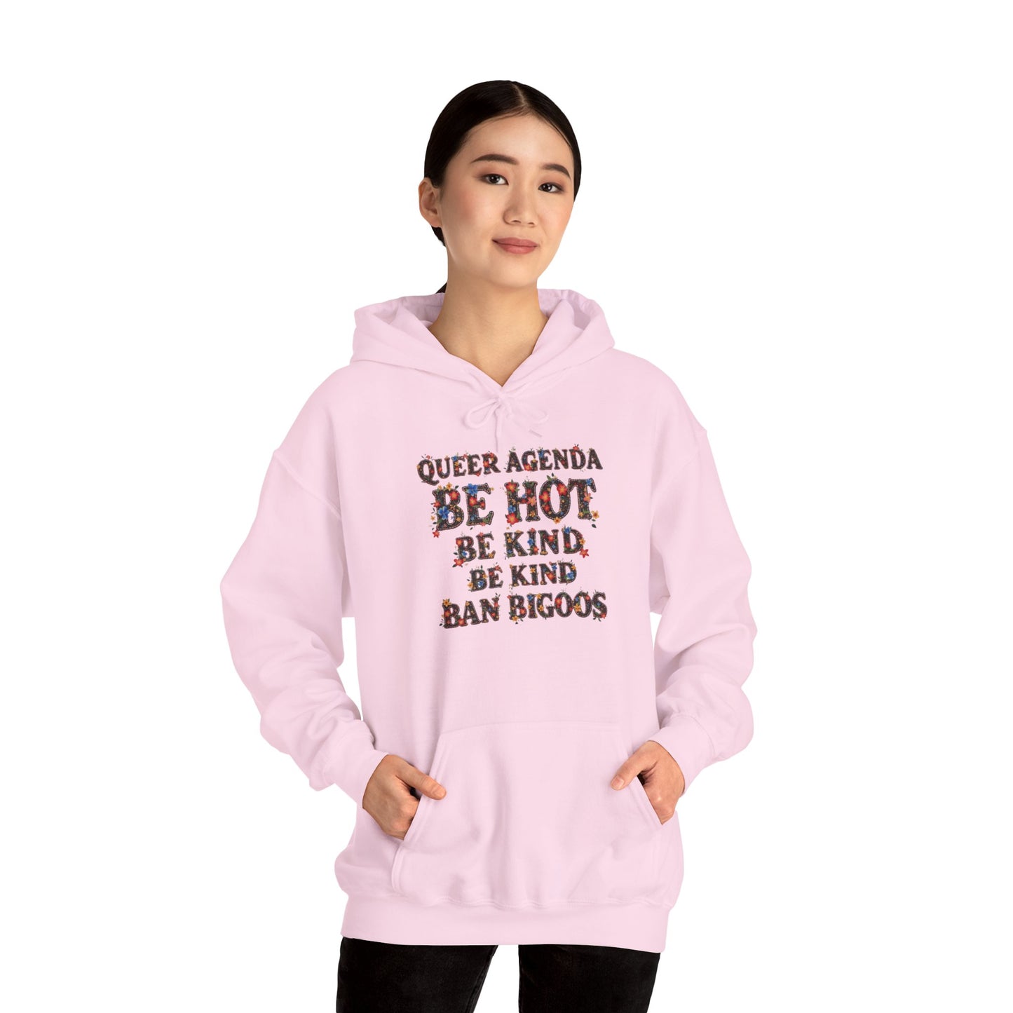 Pride Hoodie Queer Agenda Heavy Blend™ Hoodie - Be Hot, Be Kind, Ban Bigots