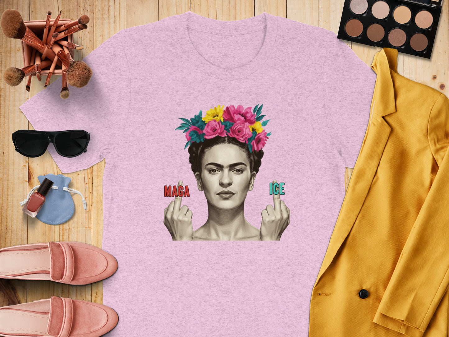 Frida Flower Crown Feminist Pink T Shirt