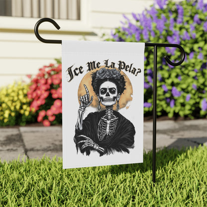 Day of the Dead Garden Flag — "¿Se Me La Pela?" Skeleton Frida Design
