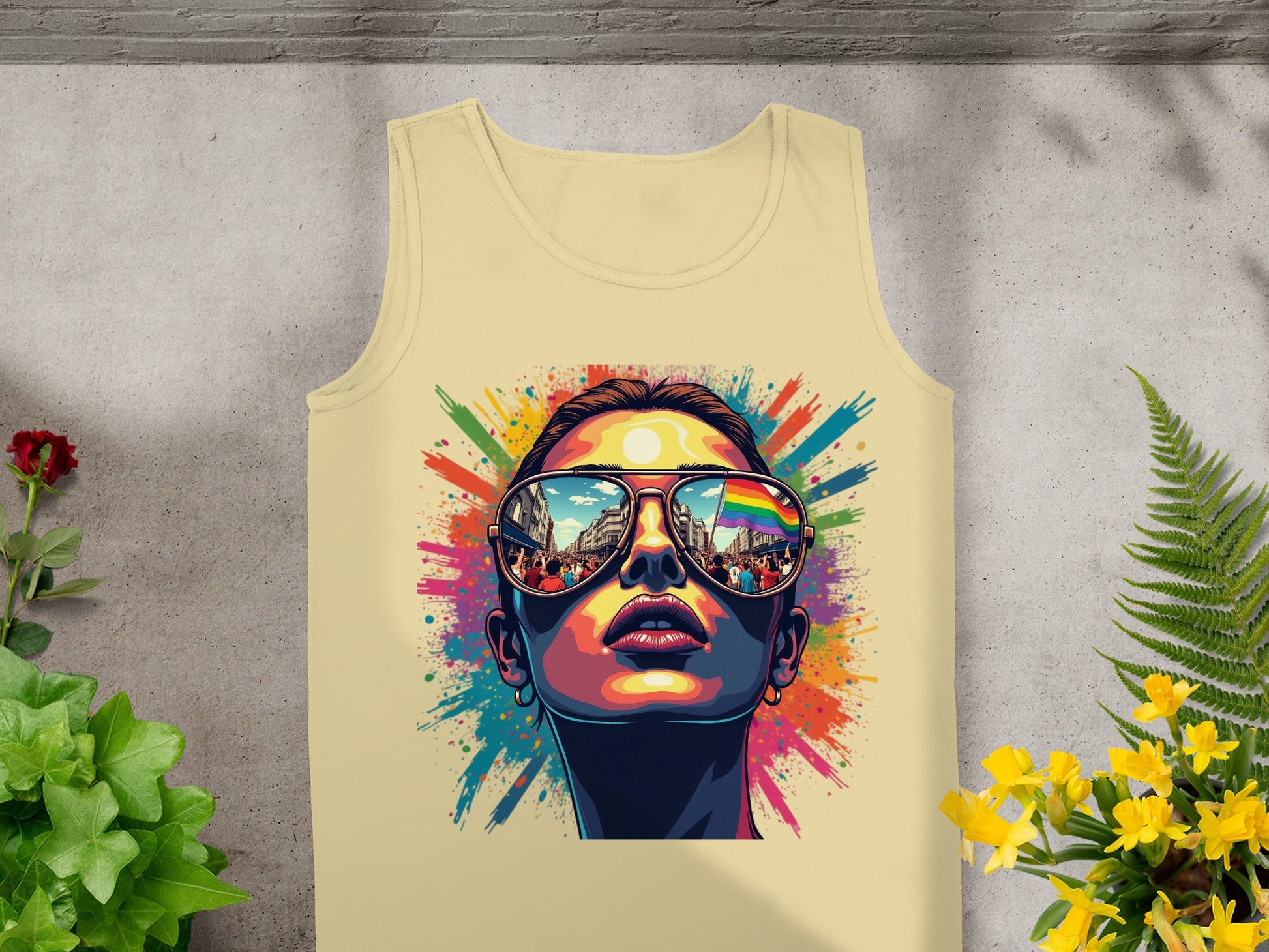 Vibrant Artistic Print Reflective Sunglasses Tank Top product