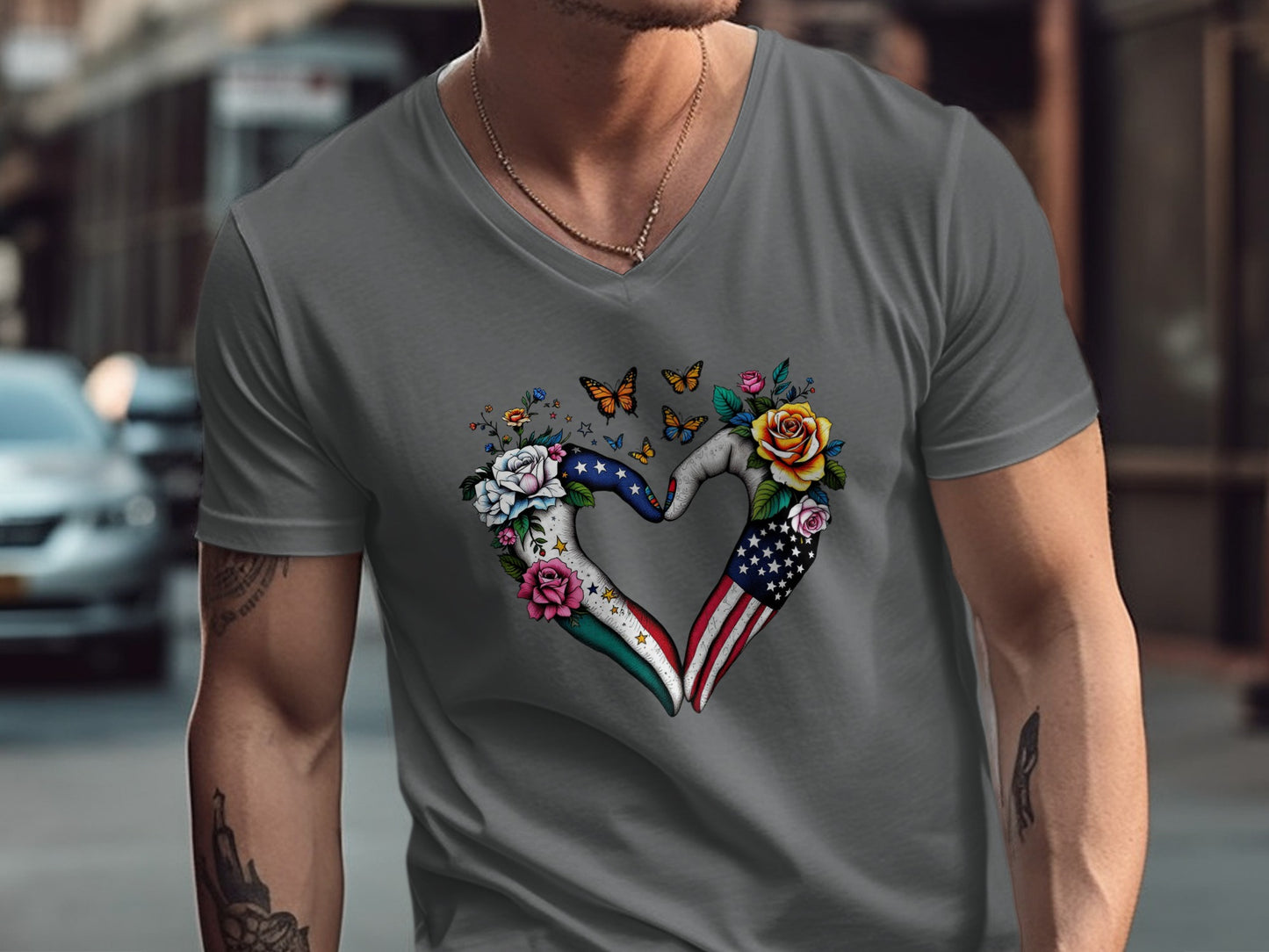 Heart Shaped Floral American Flag Graphic T-shirt product