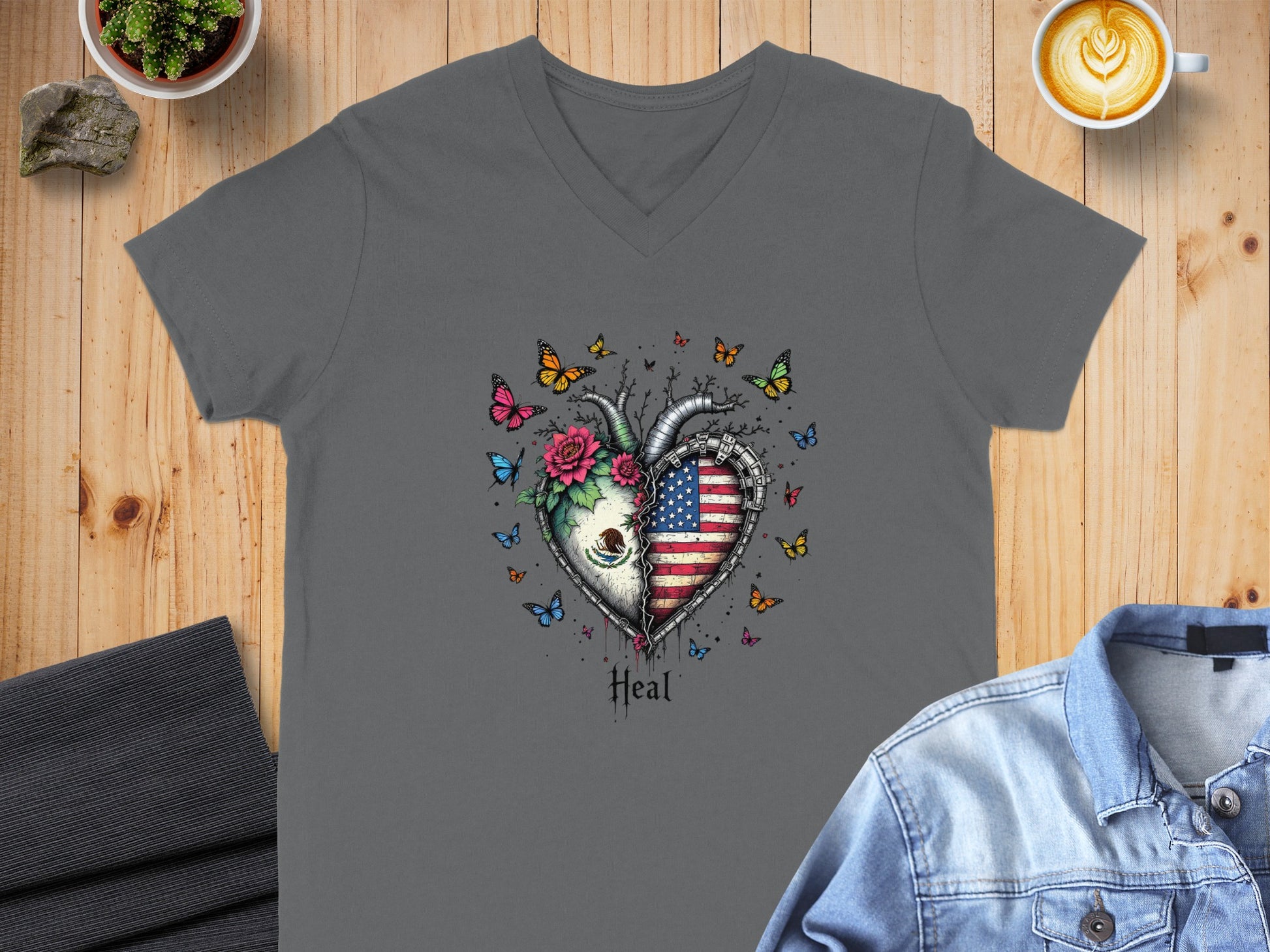 Unique Graphic Heart and Flag Design T-Shirt product
