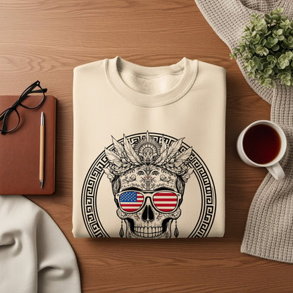 Patriotic Skull With Sunglasses Sweatshirt Holiday Apparel