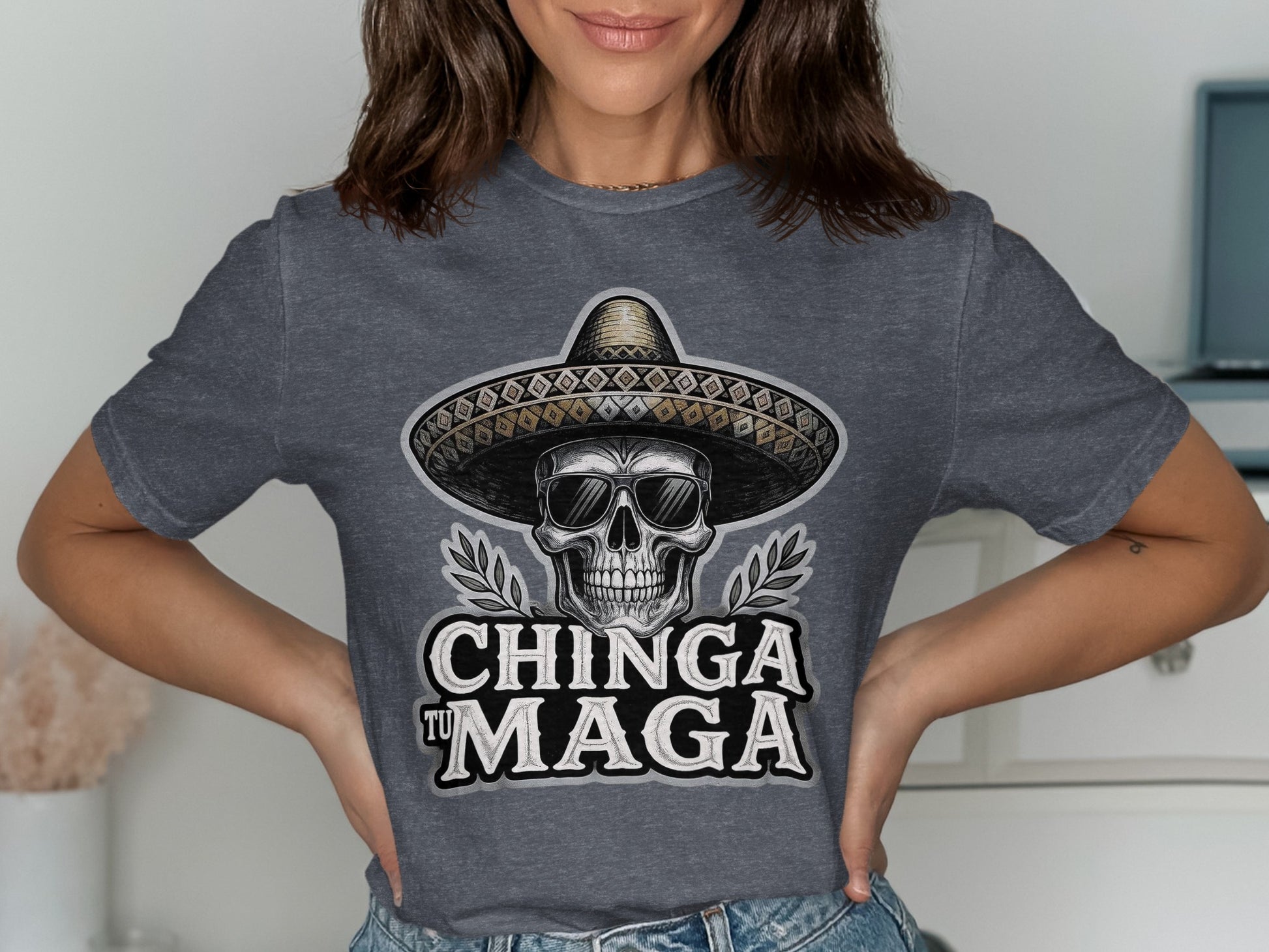 Chinga Tu Maga Skull Design Graphic Tee product type
