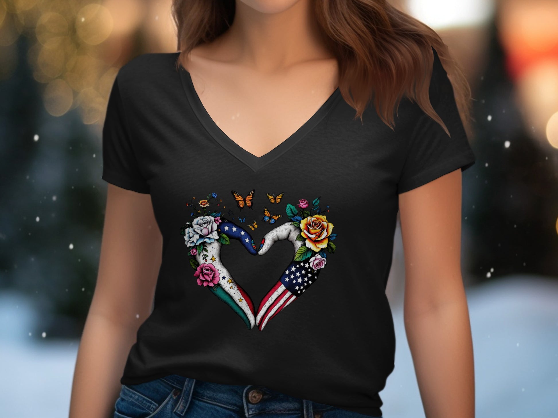 Heart-shaped Patriotic and Floral Design T-Shirt product