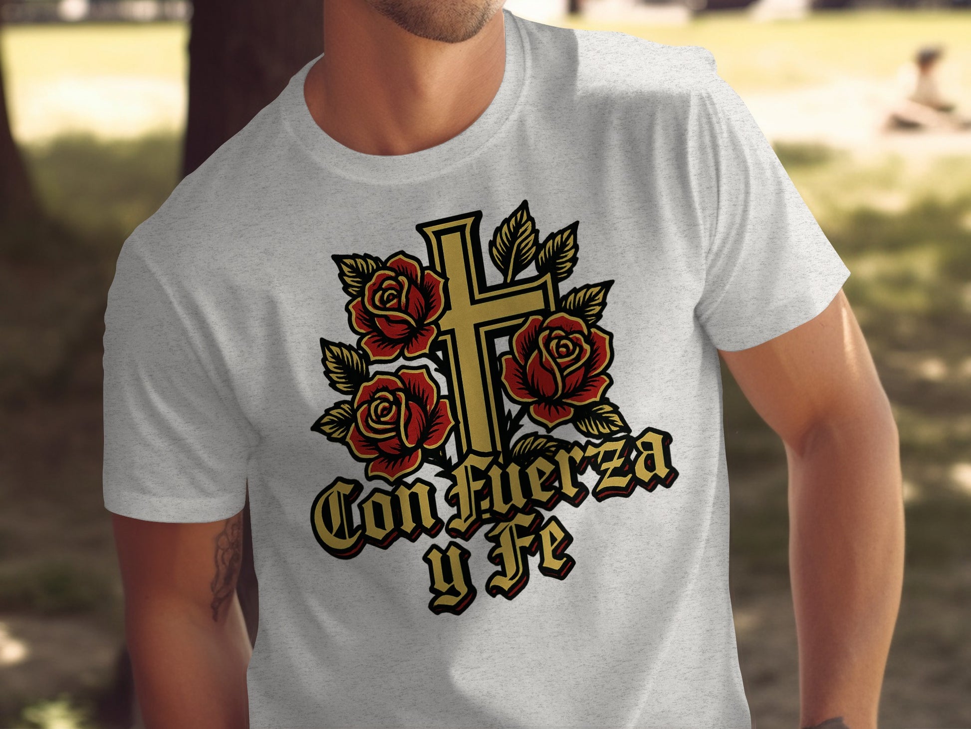 Con Fuerza y Fe Cross and Roses Graphic Shirt product