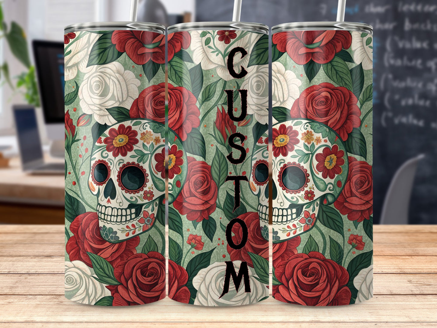 Custom Skull and Roses Design Tumbler product