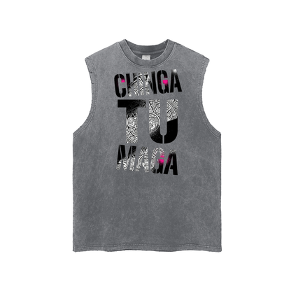 Snow Washed Frayed Hem Tank Top