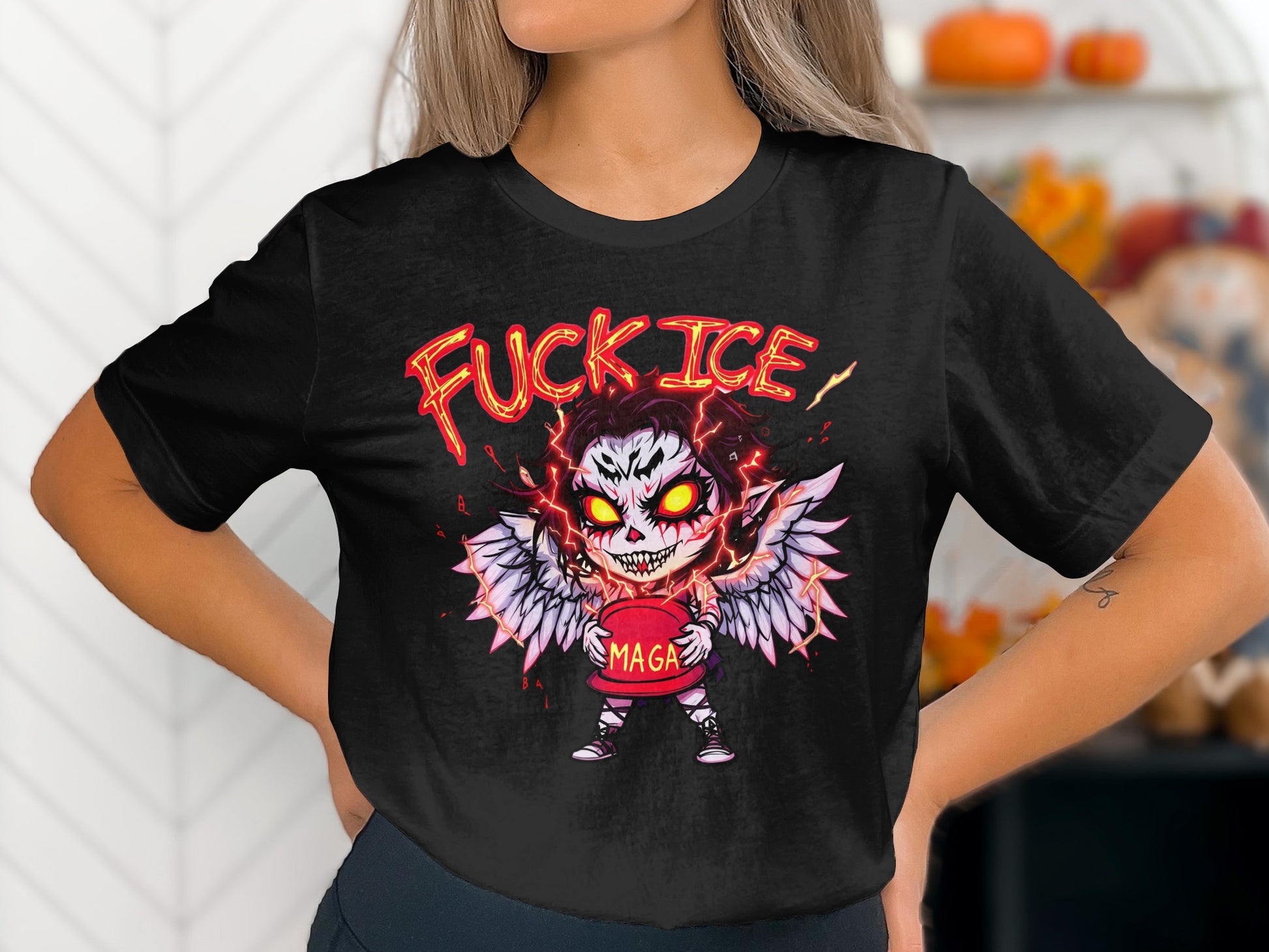 Fiery Winged Character Black Short Sleeve T-Shirt Product