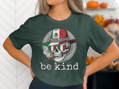 Be Kind Skull With Hat And Sunglasses T-Shirt