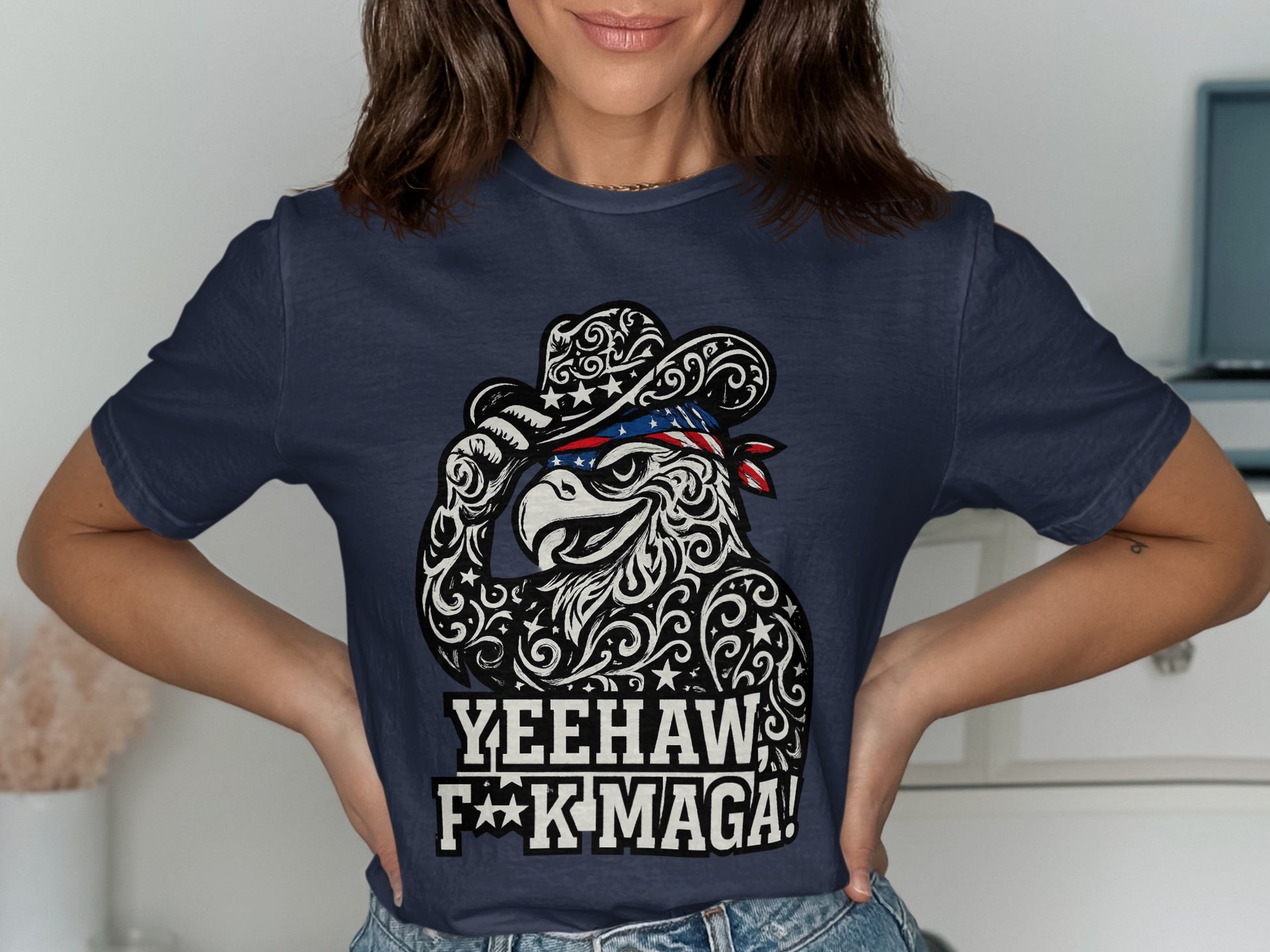 Yeehaw F**k Maga Eagle Cowboy Hat Graphic Tee product
